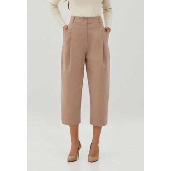 Love, Bonito Calynn Textured Twill Barrel Pants Taupe / Pink Women's 2 - Picture 1 of 14
